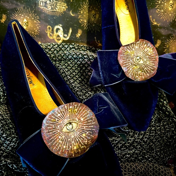 My altered eyes ooak Comfortview Slip On BALLET Flats BOW SAPHIRE VELVET - Picture 1 of 11